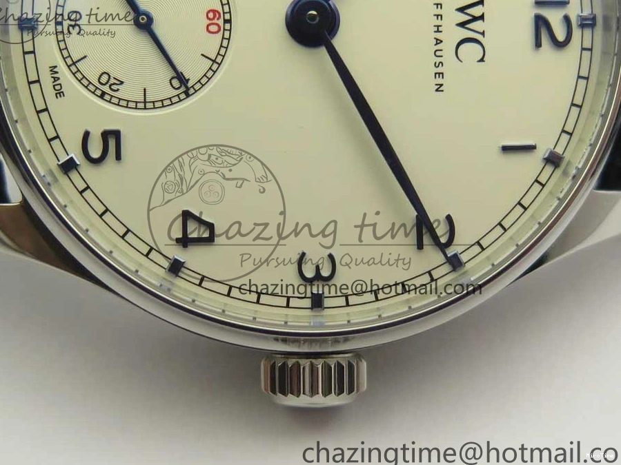 MIROTIME 0111 Cozy Portuguese Tourbillon IW5463 SS ZF Best Edition White Dial Blue Hands on Blue Leather Strap 7172